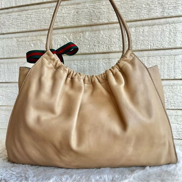GUCCI Beige Y2K Vintage Slouchy Tote Drawstring Shoulder Bag Jackie Sherry Line - Picture 4 of 13